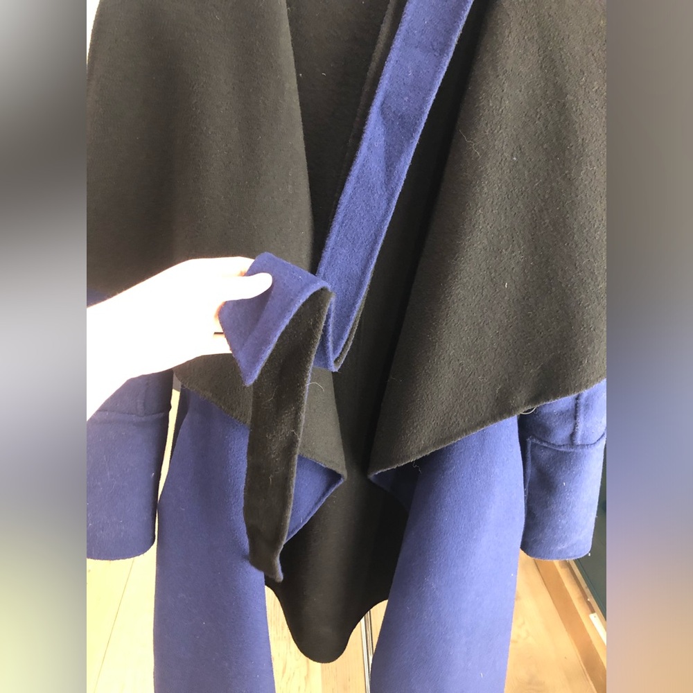 DIANE VON FURSTENBERG Women’s Blue / Black Jenna Belted Reversible Wool Coat (S) - Picture 6 of 6